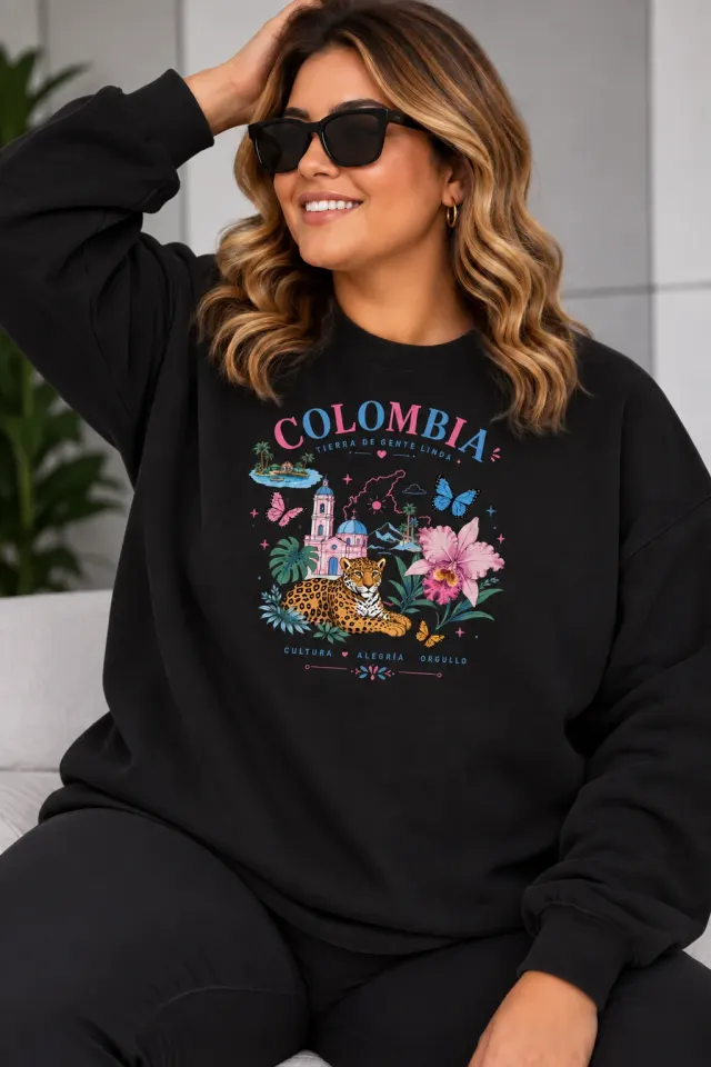 Colombia Leopar ve Tropikal Baskılı Kadın Sweatshirt